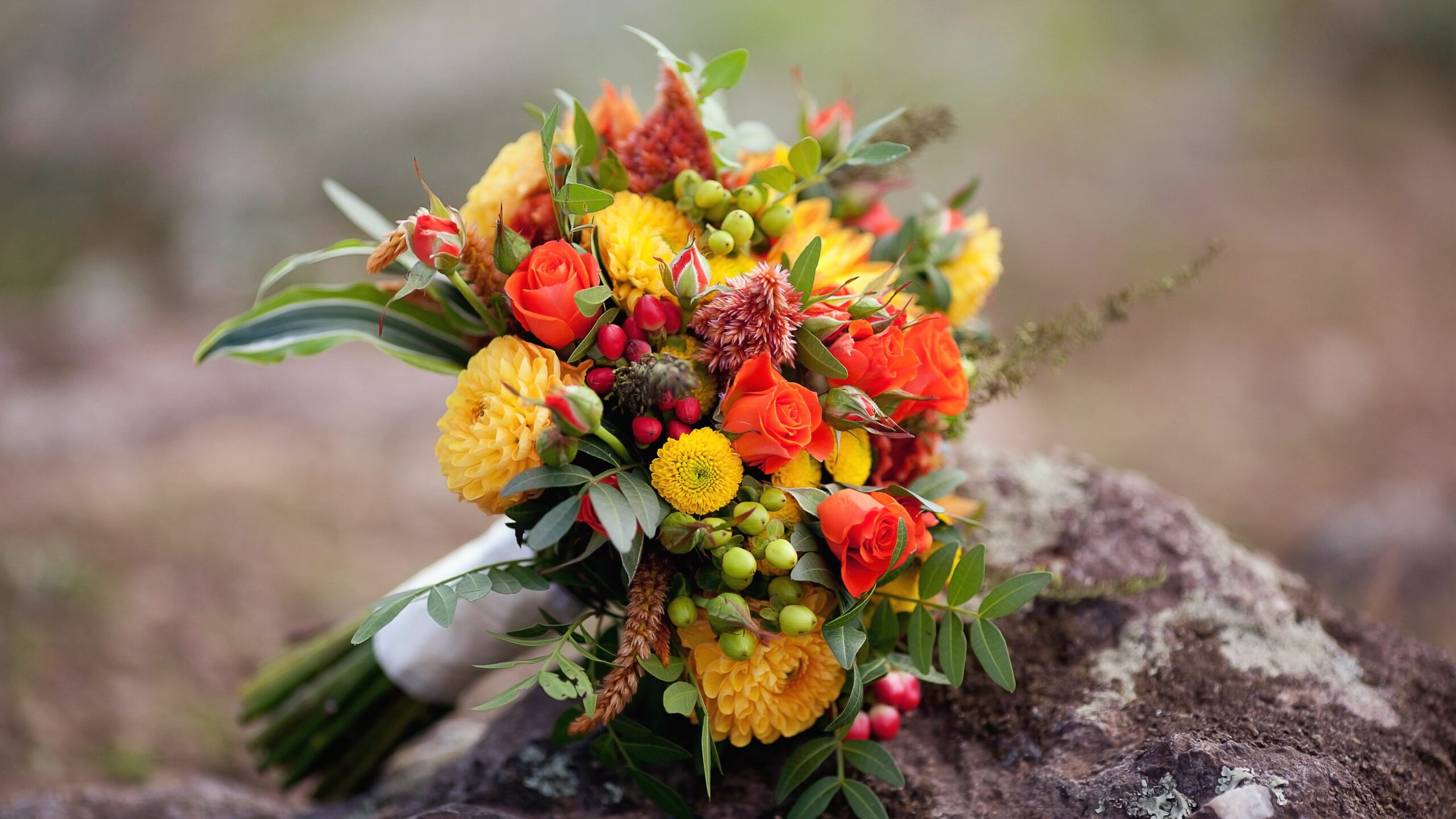 Fresh Wedding Blue And Orange Flowers Bouquets